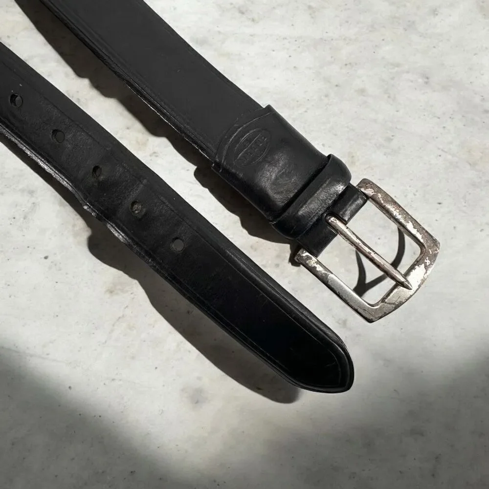 Fossil Mens Italian Full Grain Cowhide Silver Buckle Waist Belt Black Size 90/36